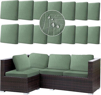 14Pcs Stretch Couch Cushion Covers, Water Resistant Outdoor Sofa Cuhsion Cover - Image 9