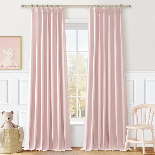 Baby Pink Black Out Curtains 92 Inch Long by QJMYDECO