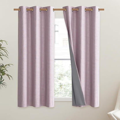 NICETOWN Pink Vintage Linen 100% Blackout Curtains - Image 2