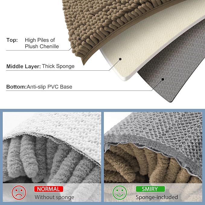 Smiry Luxury Chenille Bathroom Rugs 30x20, Extra Soft and Absorbent Shaggy Bath - Image 5
