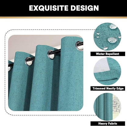 PrinceDeco Teal Blue 100% Blackout Linen Textured Curtains - Image 6