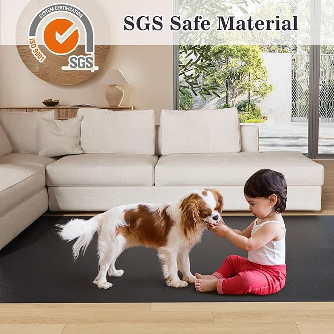 3'×5' Black Floor Protector for Home, Waterproof No Spill Vinyl Floor Desk Mat - Image 3