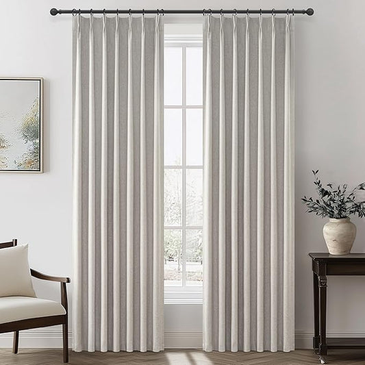Grey Beige Viral Thick Linen Blackout Curtains 90 Inches Long by QJMYDECO
