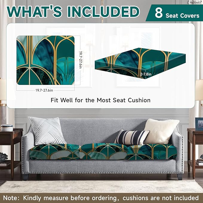 8Pcs Stretch Patio Cushion Cover, Art Deco Geometric Pattern Couch & Sofa - Image 2
