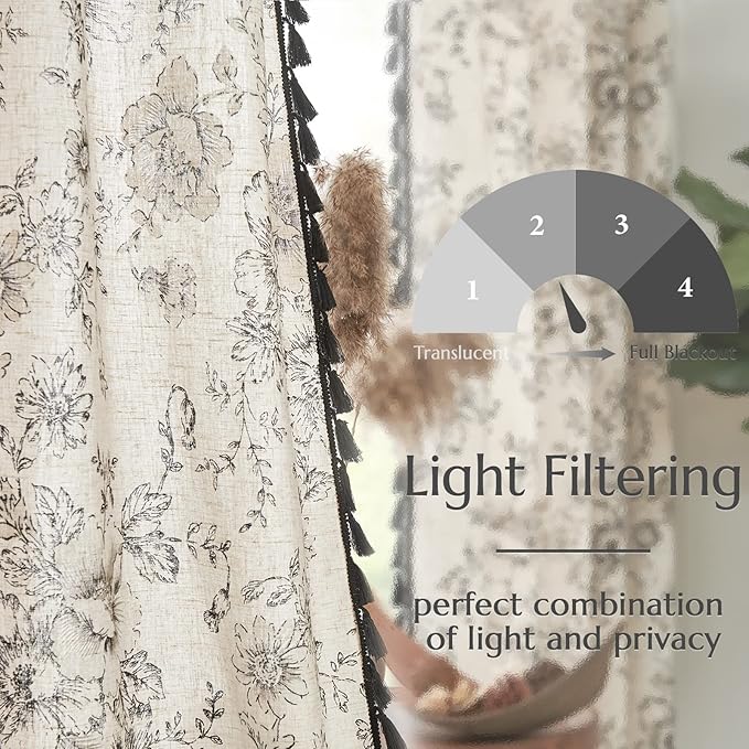 JINCHAN Linen Curtains Floral Curtains Living Room 96 Inch Long Printed - Image 4