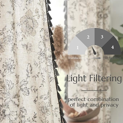 JINCHAN Linen Curtains Floral Curtains Living Room 96 Inch Long Printed - Image 4