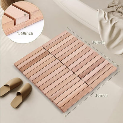 bingaai Cedar Wood Shower Mat, Cedar Wooden Bath Mats, Foldable Wood Bath Mat - Image 5