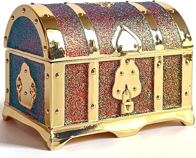 Retro Jewelry Box Arched Vintage Rectangular Metal Chest Necklace Ring Earrings by Unknown