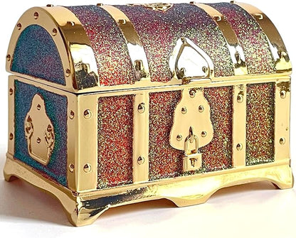Retro Jewelry Box Arched Vintage Rectangular Metal Chest Necklace Ring Earrings by Unknown