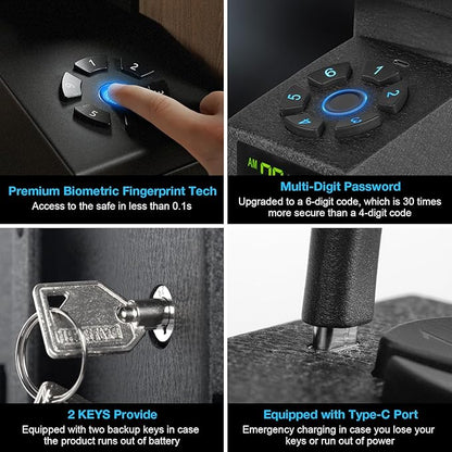 Gun Safe for Handgun, Drop Down Biometric Pistol Safe, 3 Ways Quick Access - Image 5