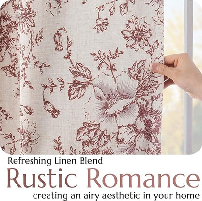 jinchan Blackout Floral Curtains Linen Blend Curtain - Image 5