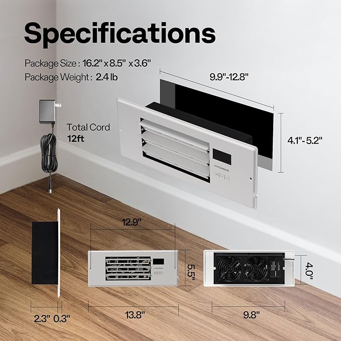 VIVOHOME 4'' x 12'' Opening Register Booster Fan - Image 2