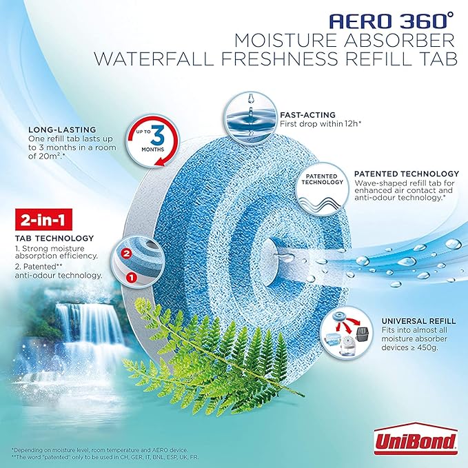 UniBond AERO 360° Moisture Absorber Waterfall Freshness Refill Tab, Aromatherapy - Image 4