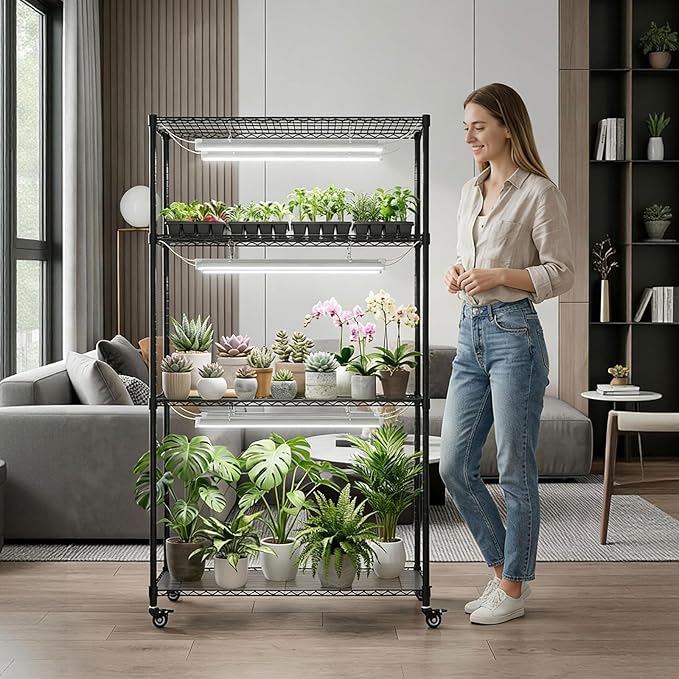 Plant Stand with Grow Lights, 4-Tier Plant Shelf, 6 Sets 3-Color LED Grow Light - Image 9