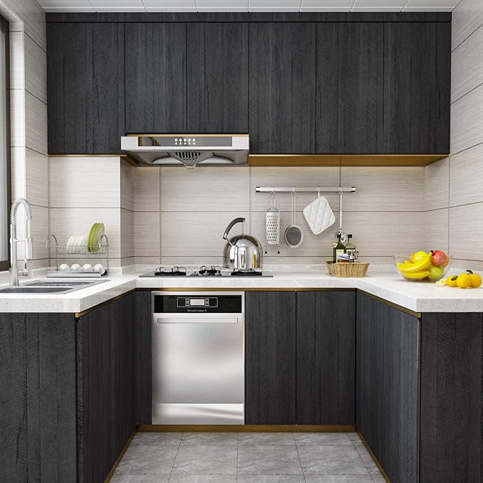 WESTICK Large Grey/Black Wood Contact Paper Peel and Stick Countertops Covering - Image 3