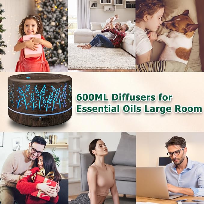 Diffusers for Essential Oils Large Room, 600ml Essential Oil Diffusers for Home - Image 6