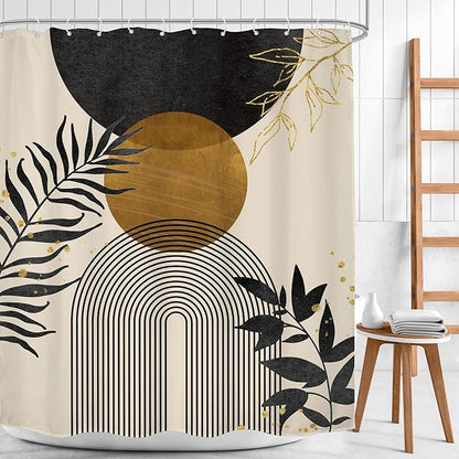 Black Boho Shower Curtain 60Wx72H Modern Bohemian Abstract Brown Tan Mid - Image 2