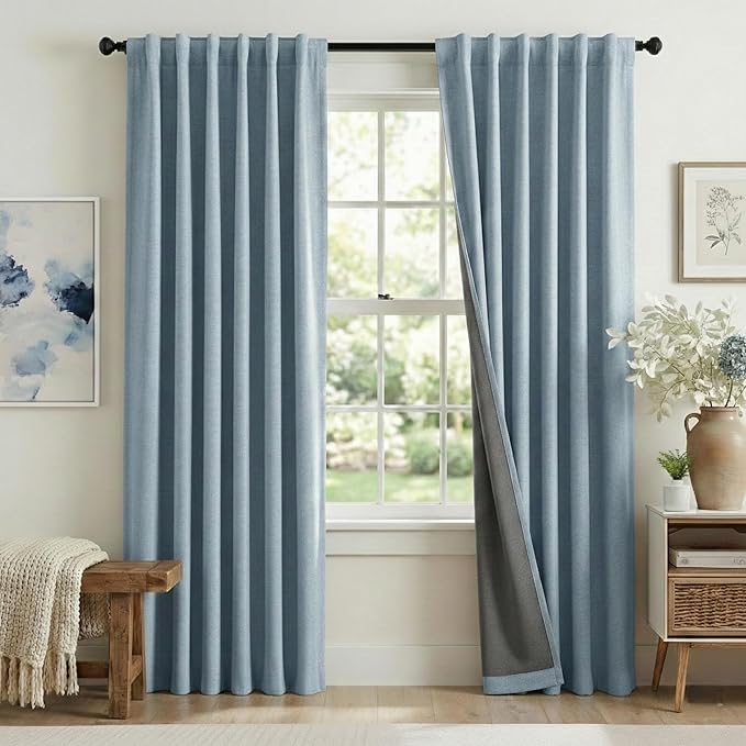 RYB HOME Smoky Blue 100% Blackout Curtains by RYBHOME
