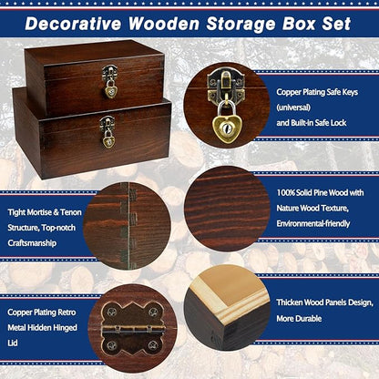 Wood Keepsake Boxes with Lock and Keys Handcrafted Decorative Wooden Storage - Image 4