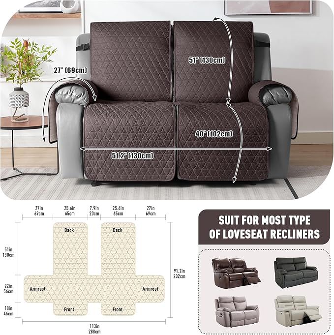 TAOCOCO 100% Waterproof Recliner Cover, Non-Slip Washable Reclining Couch Cover - Image 3