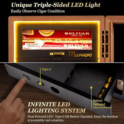 Cigar Humidor, Desktop Humidor Cabinet Triple-Sided Light - Image 5