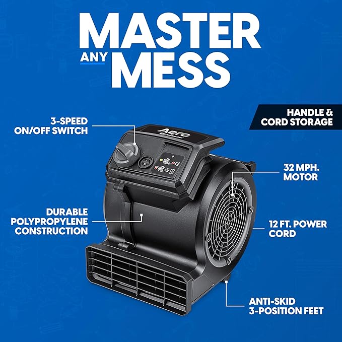 Vacmaster AM201R 3 Speed Floor Fan, 156W 550 CFM Air Mover, Utility Blower Fan - Image 8