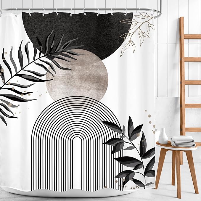 Black Grey Boho Shower Curtain 60Wx72H Bohemian Mid Century Modern Abstract - Image 2