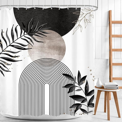Black Grey Boho Shower Curtain 60Wx72H Bohemian Mid Century Modern Abstract - Image 2