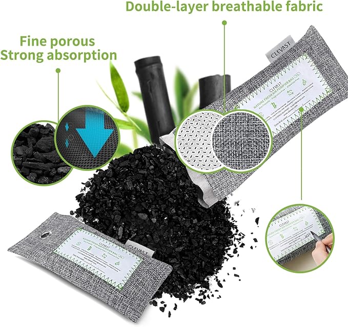 CLEVAST 6 Pack Charcoal Air Purifying Bags, Activated Bamboo Natural Fresh Odor - Image 8