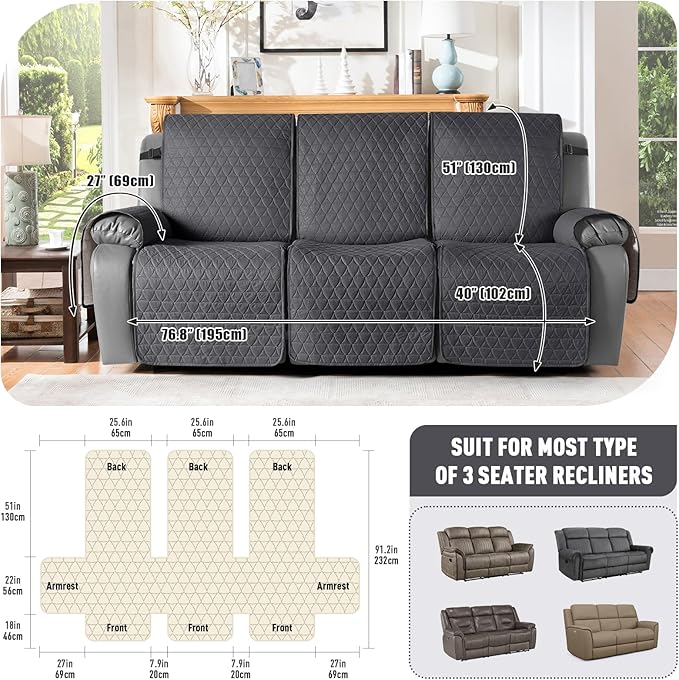 TAOCOCO 100% Waterproof Recliner Cover, Non-Slip Washable Reclining Couch Cover - Image 3
