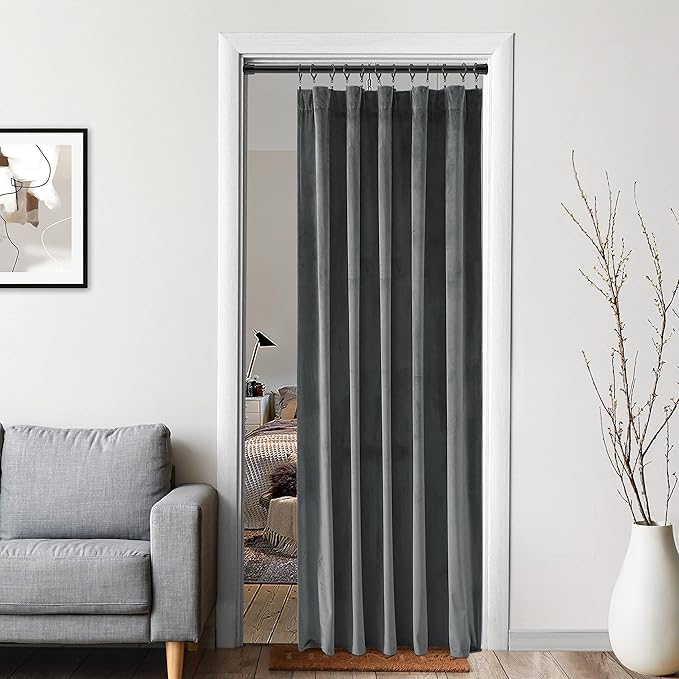 Grey Velvet Blackout Curtains for 48 x 80 Inch Bedroom - Image 4