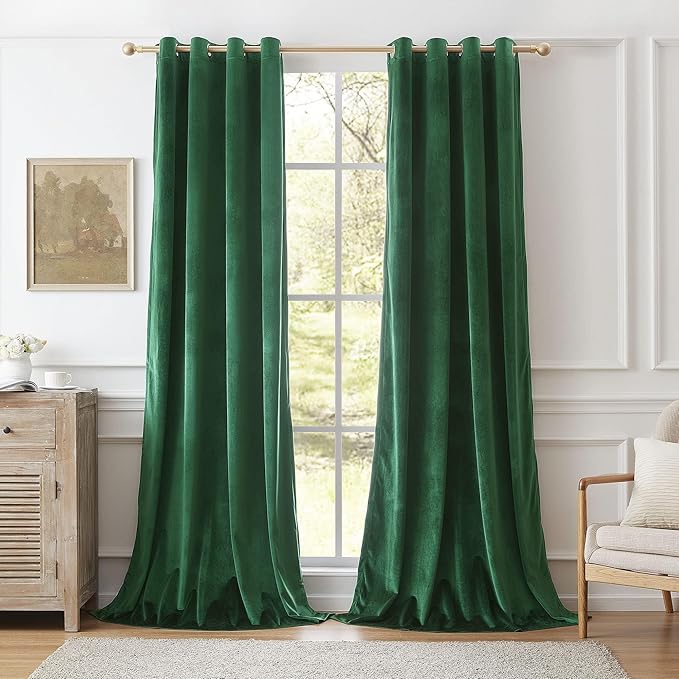 Christmas Green Decorative Velvet Curtains 102 inches Elegant Living Room by ModernShinyVelvetCurtains