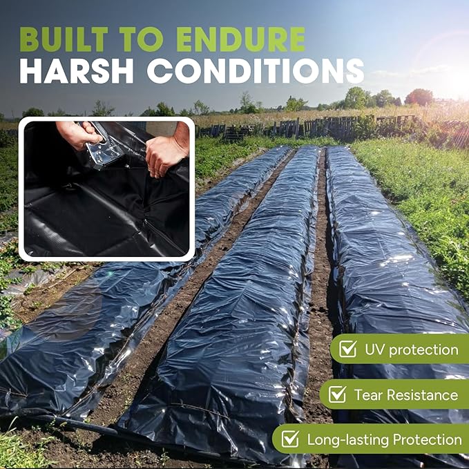 10 Mil Black Plastic Sheeting 2.5x100 FT – UV Protection Poly Sheeting - Image 6