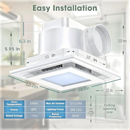 Bathroom Exhaust Fan with LED Light Ceiling Mount Ventilation Fan 120 CFM - Image 7