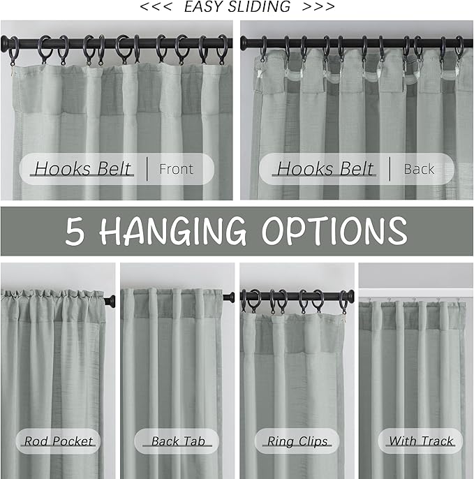 Livingroom 108 Inch Length Linen Textured Curtains - Image 3