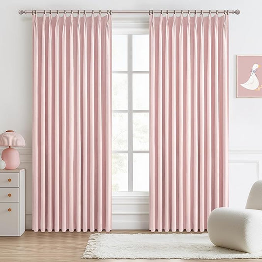 Baby Pink Blackout Curtains 70 Inches Extra Wide Pinch Pleated by QJMYDECO