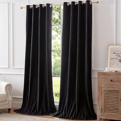BULBUL Black Velvet Curtains 84 inches Luxury Elegant Living Room Curtain - Image 7