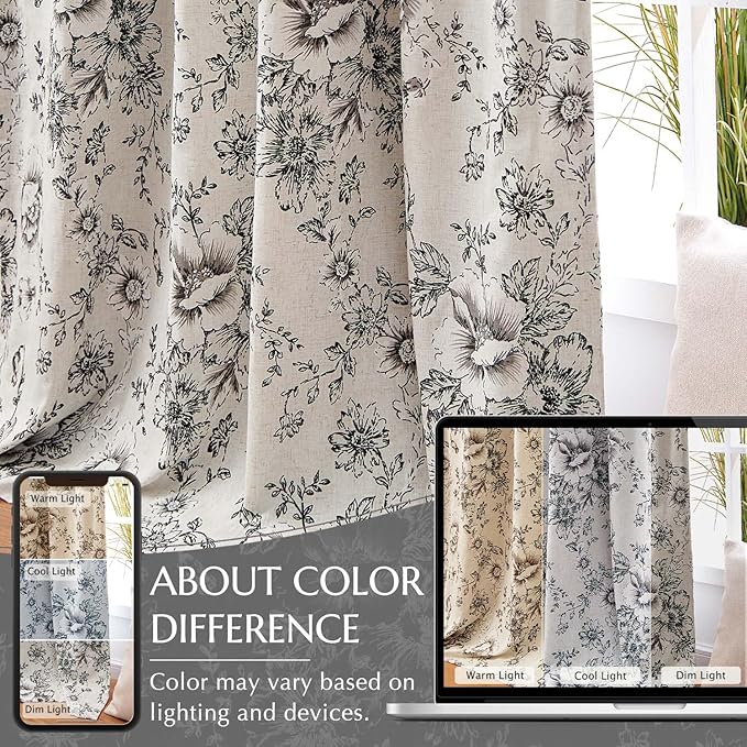 jinchan Blackout Linen Blend Curtain Floral Blackout Curtains - Image 8