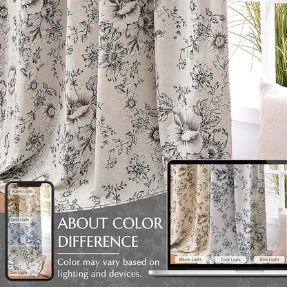 jinchan Blackout Linen Blend Curtain Floral Blackout Curtains - Image 6