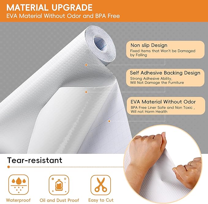 White Drawer Shelf Liner, Peel and Stick Non Slip Cabinet Liner 10" x 10 FT - Image 2
