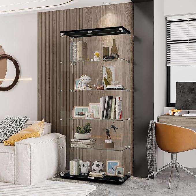 Yoluckea 5 Shelves Glass Display Cabinet by Yoluckea
