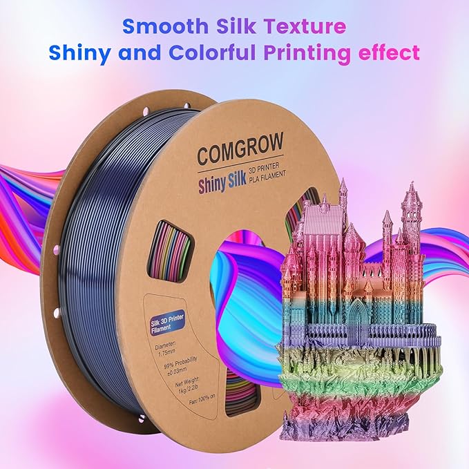 Comgrow Rainbow Colors Silk PLA 3D Printer Filament, PLA Filament 1.75mm - Image 7