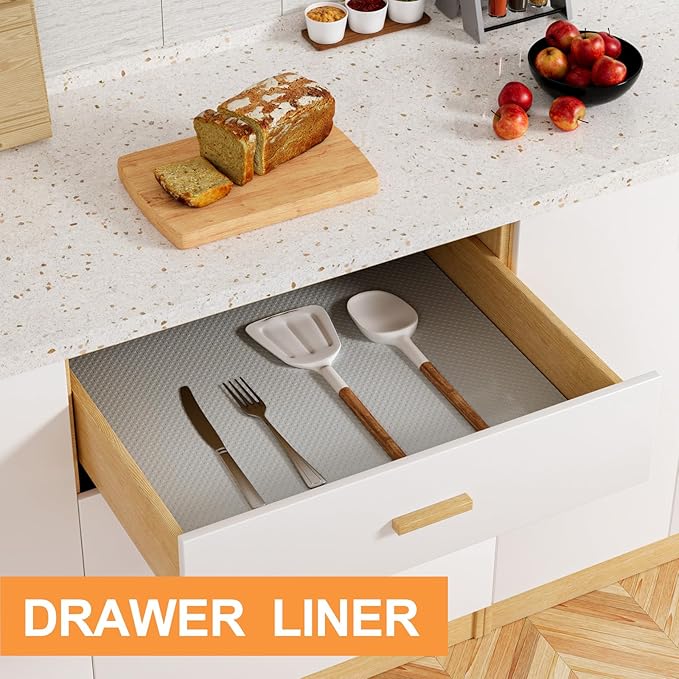 FLPMIX Cabinets Shelf Liner Light Gray: Waterproof Kitchen Drawer Liners 11 in - Image 3