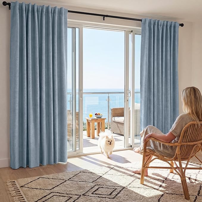 RYB HOME Smoky Blue 100% Blackout Linen Curtains 78 inch Long, Insulated & - Image 2