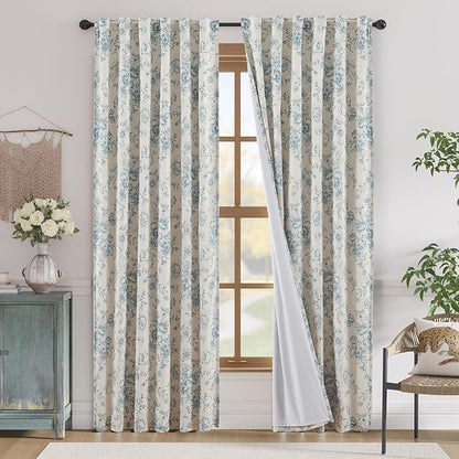 jinchan Blackout Linen Blend Curtain Floral Blackout Curtains by JINCHAN