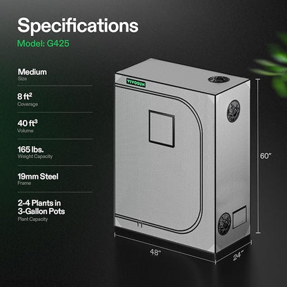 VIVOSUN G425 48"x24"x60" Grow Tent, 4x2 FT Advanced Gray Grow Tent - Image 7