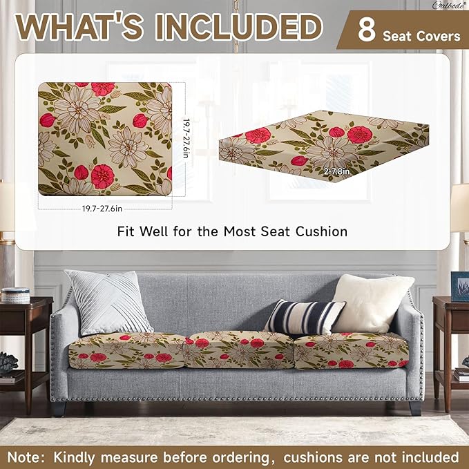8Pcs Stretch Patio Cushion Cover, Floral Couch & Sofa Slipcovers - Image 2