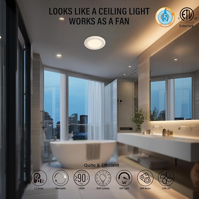 100CFM Round Bathroom Ventilation Fan: Quiet 1.2 Sones Ceiling Mount Exhaust - Image 6