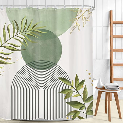 Sage Green Boho Shower Curtain 72Wx78H Modern Bohemian Abstract Leaves Olive - Image 2