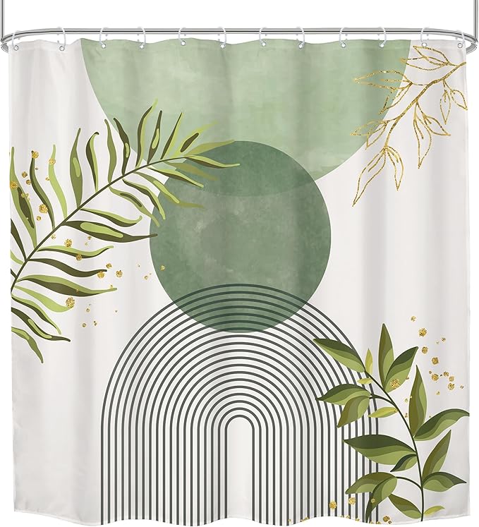 Sage Green Boho Shower Curtain 72Wx72H Modern Abstract Bohemian Leaves - Image 7